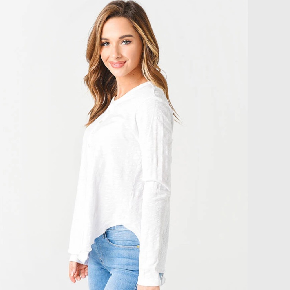 Wilt Women's Long Sleeve Cream Henley Top - Picture 2 of 7